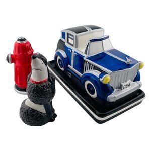 Brunch Buddies Salt Pepper Shakers Butter Dish Limo Poodle Hydrant Dept 56 - MIB